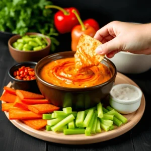 Perfect Rotel Dip served with various dippers like chips, veggies, and pretzels