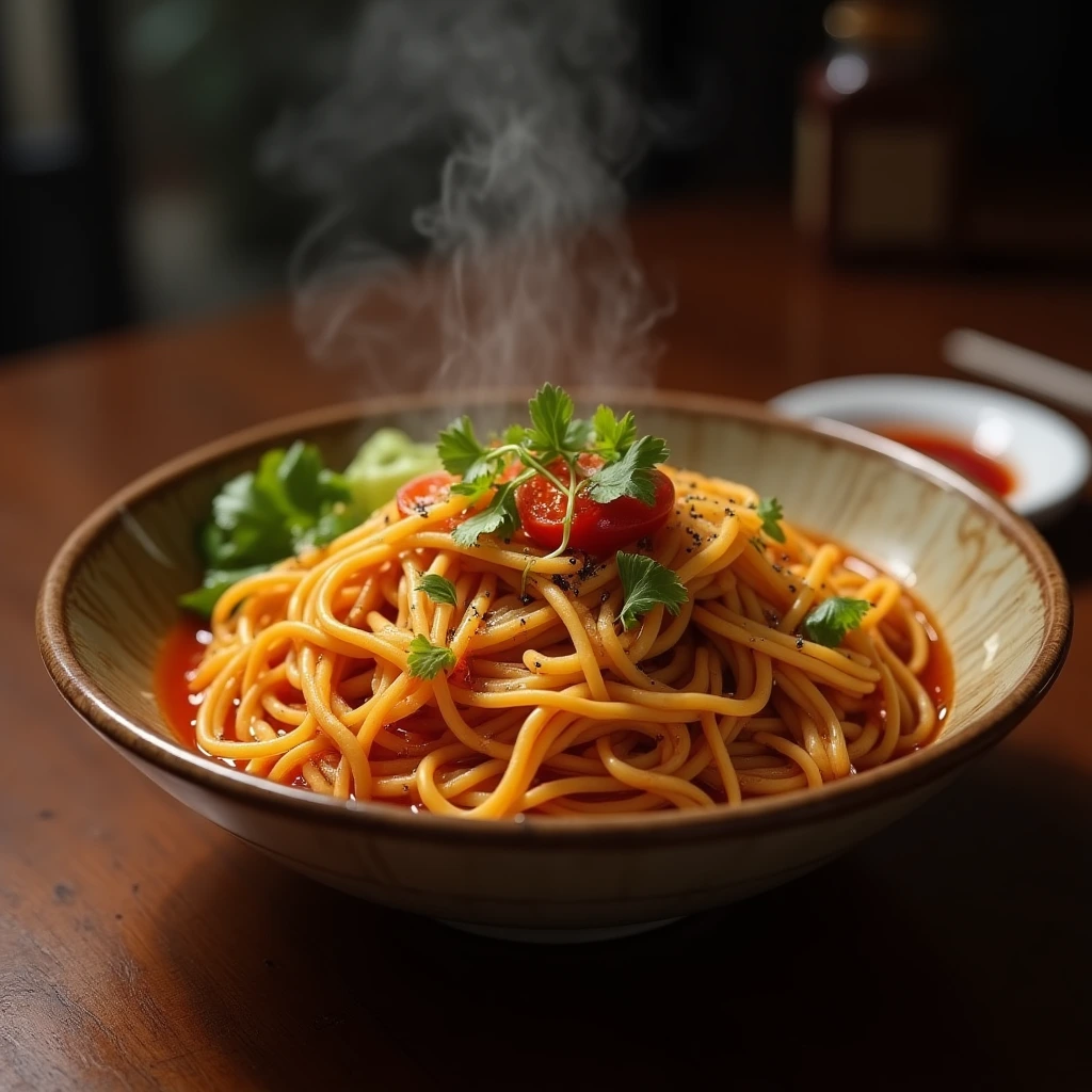 Delicious smoky Phat Si-Io noodles served in a traditional Thai street food style