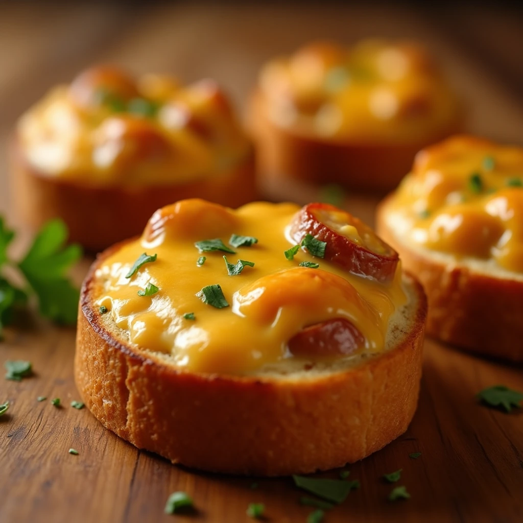 Hot Hanky Panky appetizers on rye bread with melted cheese and sausage.