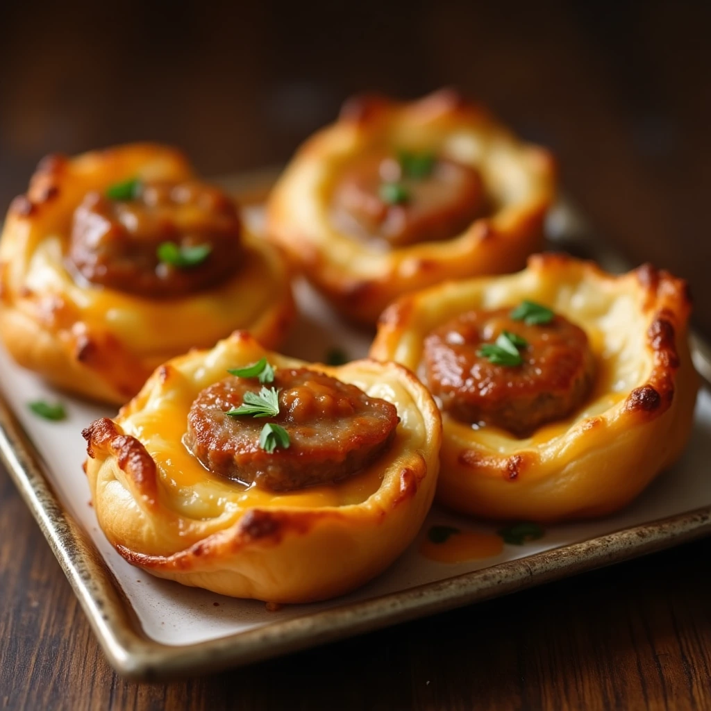 Delicious Hanky Panky appetizers with a crispy base, melted cheese, and sausage, ready to enjoy.