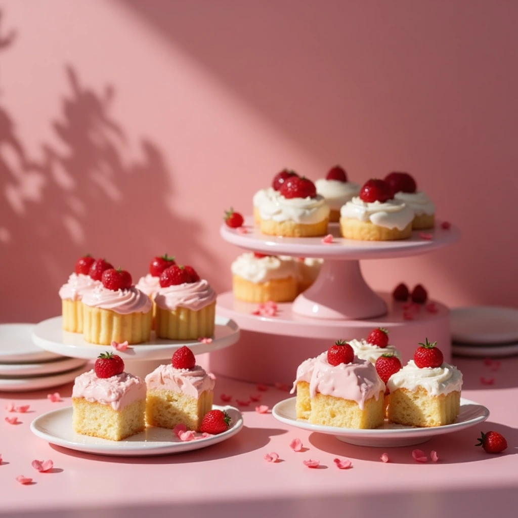 A variety of mini cakes, beautifully decorated, perfect for any occasion or celebration