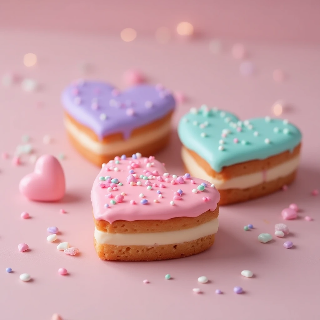 Pastel mini heart cakes with colorful icing